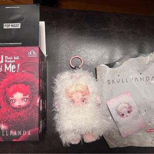 Skullpanda White and Pink Plush Doll Keychain by Pop Mart